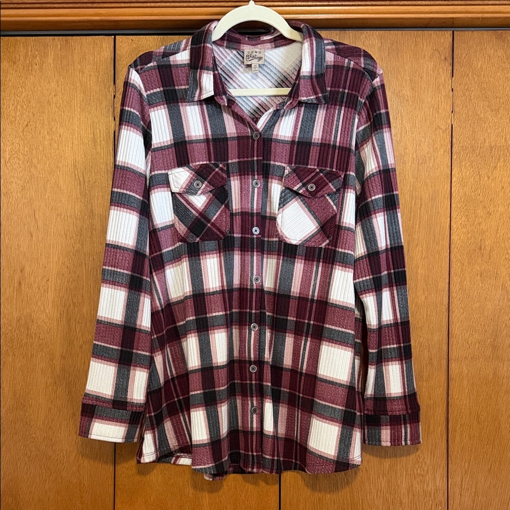 Como Vintage Burgundy and White Striped Top
